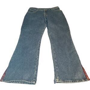 Vintage No Boundaries Size 15 (32x30) Cotton Split Flare Jeans Aztec Red Boho